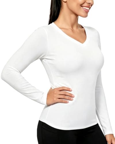 SPVISE Women's V-Neck Long Sleeve Sports Compression Shirts White X-Large