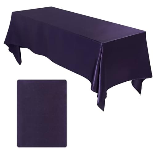 Q&J FABRIC CO. 1 Pack Satin Tablecloth 100% Polyester 102x58 Inch Purple Table Cloth Rectangular Table Cover for Wedding Party Banquet Dining Room Decor