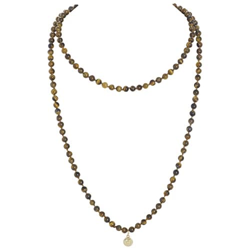 Firstmeet Stone Necklace Long Agate Beads Chain Round Smooth Bracelet Jewelry for Women(XL-1116-Yellow Tiger's Eye)