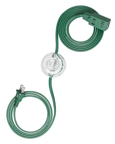 DEWENWILS 12 FT Extension Cord with Angled Flat Plug, 2-Prong 3 Outlets, 16AWG/2C Power Cord for Indoor Use, 13A/1625W Extension Cord Splitter with Lights, Green