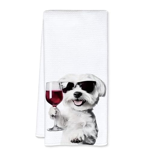 JFFTLL Funny Maltese Dog Kitchen Towels, Maltese Gifts Dish Tea Towels for Home Bar Kitchen, Dog Lovers Gifts, Wine Lover Gifts, Funny Hand Towels for Bathroom, 16x24 Inch