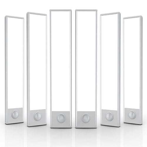 6 Pack Under Cabinet Lighting Wireless, 32 LED Rechargeable Battery Motion Sensor Light Indoor, Stick On Magnetic Closet Lights, Under Counter Lights for Kitchen, Stairs, White 8 in