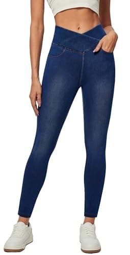 IUGA Jeggings for Women Pull On High Waisted Stretchy Jeans, Dark Blue, L