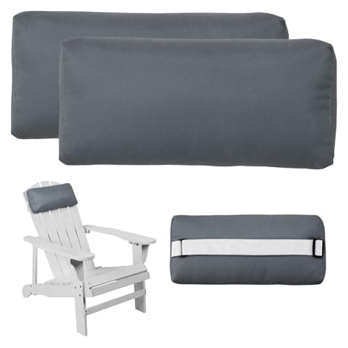 Rasugarlary Headrest Pillow for Patio Chaise Lounge Chair, Outdoor Chaise Pillows with Adjustable Elastic Stripe Head Resting Pillows for Recliner Office Chair, Dark-Gray 2 Pack