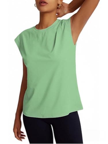 Women's Moisture Wicking Athletic Shirts - Tennis & Pickleball Tops, Gym Workout Tee with Cap Sleeve, Quick Dry Exercise Shirt Green L