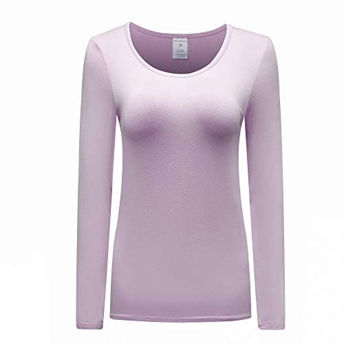 OThread & Co. Women's Long Sleeve T-Shirt Scoop Neck Basic Layer Stretchy Shirts (Small, Lilac)