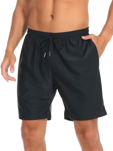 RELLECIGA Men's Swim Trunks with Built-in Mesh Brief Black