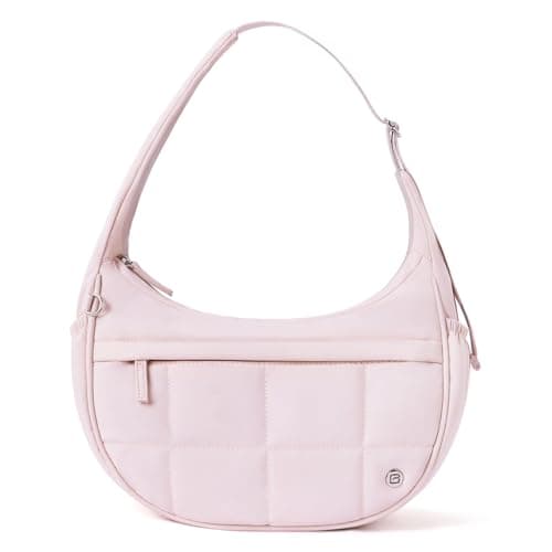 POIUGOYA Nylon Quilted Crescent Shoulder Bag for Women, Triple Zip Pockets