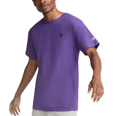 Champion Men's Classic Short Sleeve T-Shirt, Standard Fit, Midweight 100% Cotton, Available in Regular and Big & Tall, Purple, Small