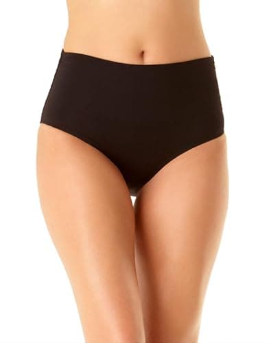 Anne Cole Women's High Waist to Fold Over Shirred Bikini Bottom Swimsuit, Live in Color Black, X-Large