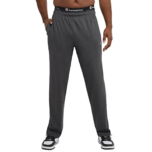 Champion Men's Open-Bottom Lounge Pants, Standard Fit, Lightweight 100% Cotton, Available in Regular and Big & Tall, Granite Gray Heather, Small