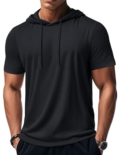MAGCOMSEN Short Sleeve Hoodies for Men Hoodie Gym Athletic Lightweight Shirts Summer Moisture Wicking Pullover Workout Top Black
