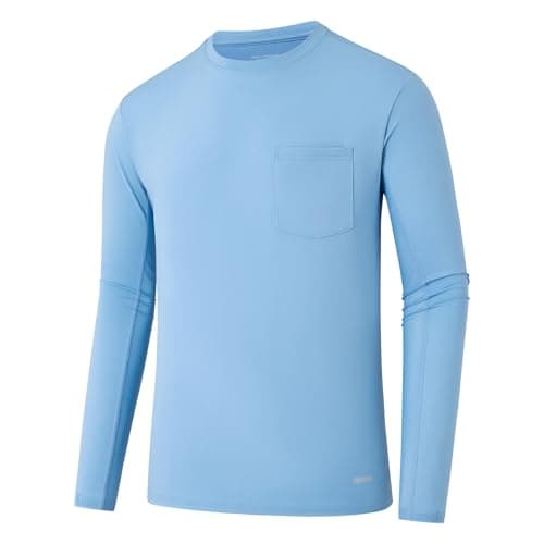 Aoluyard Men's Long Sleeve Sun Protection Pocket Shirts UPF 50+ Rash Guard Shirt for Fishing Running Workout Lightweight Quick Dry Carolina L