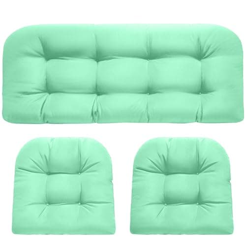 DANGHOOGY Wicker Chair Cushions, Waterproof 3Pcs Outdoor Cushion Set Cyan