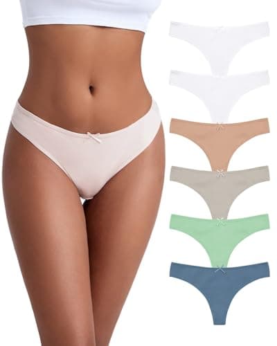 Jo & Bette Cotton Thongs for Women - 6 Pack Thong Underwear Workout