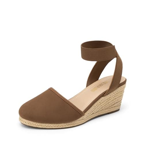 DREAM PAIRS Women's Elastic Ankle Strap Espadrilles Wedge Sandals,Size 5.5,Brown,AMANDA-1