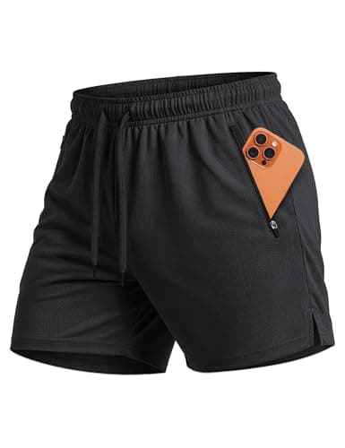 MAGCOMSEN Mens Mesh Running Shorts Lightweight 5 Inch Athletic Workout Basketball Shorts with Zipper Pockets Black M