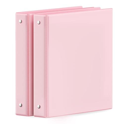 SUNEE 3 Ring Binder 1 Inch 2 Pack, Clear View Binder Three Ring PVC-Free (Fit 8.5x11 Inches) for School or Office Supplies, Pink