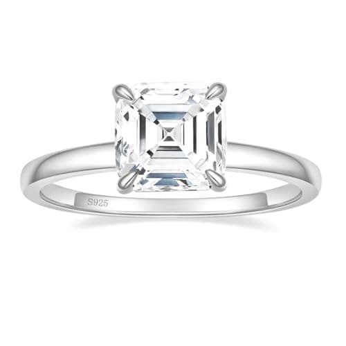 EAMTI 2.5CT Asscher Cut Engagement Rings for Women Cubic Zirconia CZ 925 Sterling Silver Wedding Rings for Her Solitaire Promise Wedding Bands Size 10