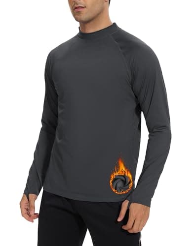 Cagola Mens Thermal Long Sleeve Mock Turtleneck Shirt Fleece Lined Undearshirts Midweight Base Layer Tops Cold Weather Warm Dark Grey L