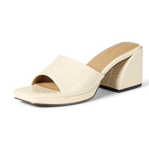 Amazon Essentials Women's Platform Mule Sandals with Sturdy Block Heel, Cream Faux Crocodile, 6.5