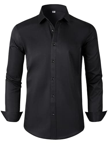 GIANZEN Black Mens Dress Shirts Shirt Button Up Long Sleeve Men Men's Muscle for Wrinkle Free Work Fitted Black Size L