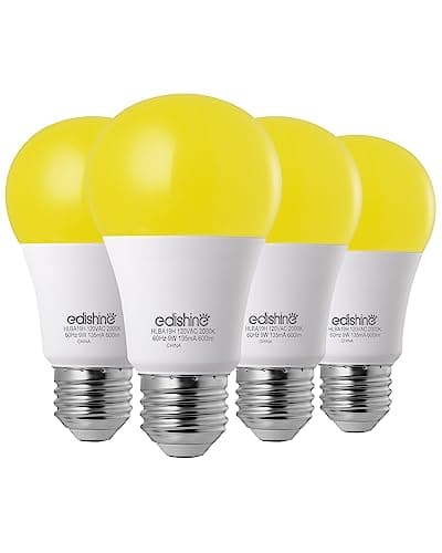 EDISHINE 2000K LED Yellow Bug Bulbs, Dusk to Dawn Auto On/Off, 9W, 4-Pack