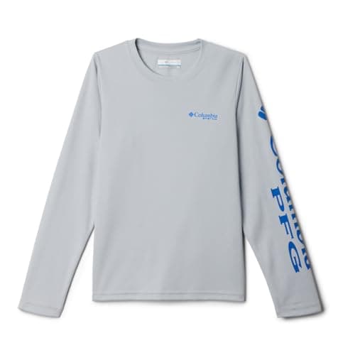 Columbia Youth Boys PFG Terminal Tackle Long Sleeve Sun Protection Shirt, Cool Grey/Vivid Blue, X-Small