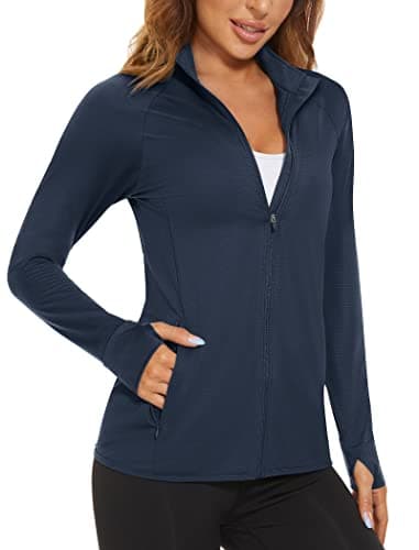 MAGCOMSEN Women's Lightweight Athletic Jacket Zipper Running Shirts Quick Dry Long Sleeve Sun Protection Shirts Navy S