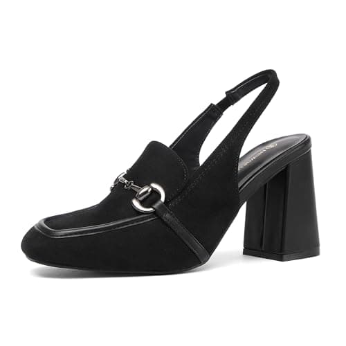 NEWBELLA Women's Square Toe Slingback Pumps - Block Heel Closed Toe Dress Shoes for Party & Office Commuting, Black 8