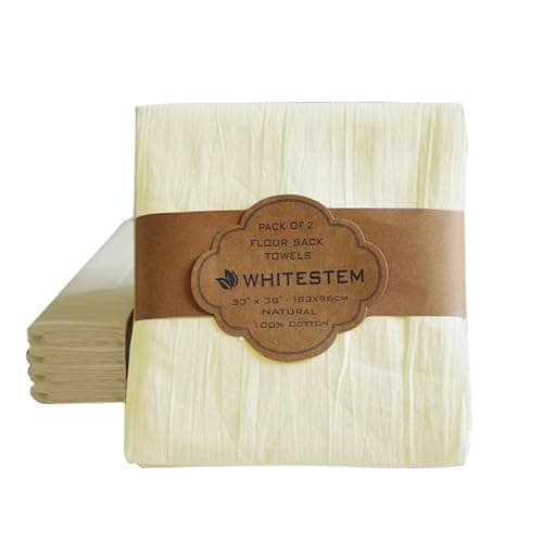 WHITESTEM Flour Sack Towels | Tea Towel for Crafts | Kitchen Dish Cotton Blank Towel for Embroidery | Baking Bread Proofing Linen Cover | Thick Absorbent Quick Dry | 2 Pack 33"x38" Natural