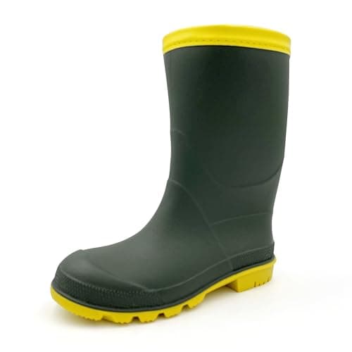 Amoji Boy Rain Boots Kid Rubber Child Easy On Garden Rainboots ArmyGreen Size 4.5-5 Big Kid