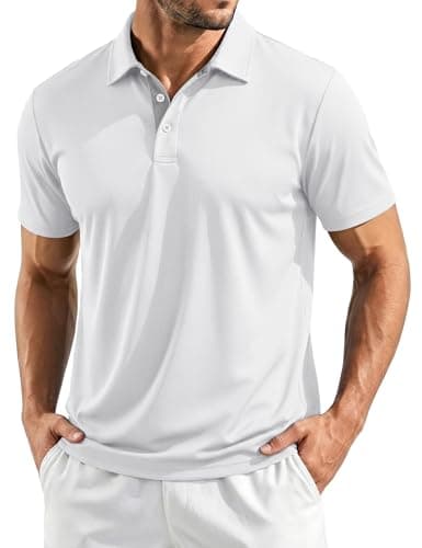 MAGCOMSEN Men's White Polo Shirts Short Sleeve Golf Polos Moisture Wicking Quick Dry Performance Collared Shirt