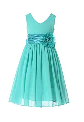 Bow Dream Flower Girl Dress, Junior Bridesmaid V-Neck Chiffon Formal Style