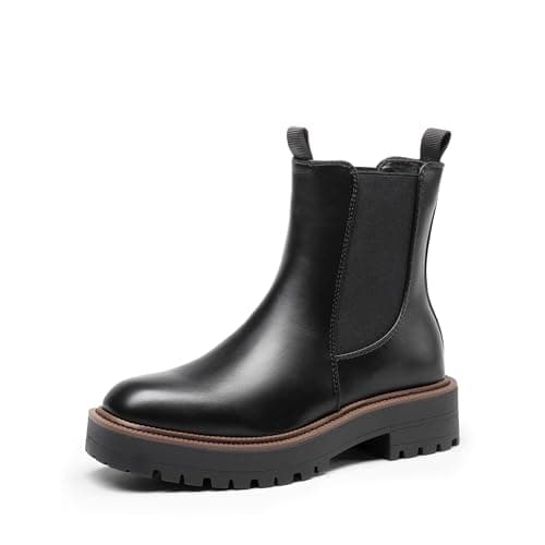 DREAM PAIRS Women's Chelsea Ankle Boots Square Toe Fashion Low Heel Lug Sole Platform Fall Booties Shoes,Size 7.5,Black-Pu,SDAB2412W