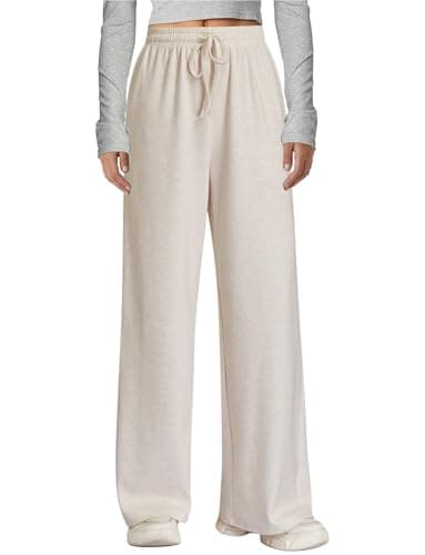 Arolina Elastic Waist Lounge Oatmeal Pants for Women Fall Soft Sweat Pants with Pockets Cozy Mid-Weight Pajama Pants Casual Wear