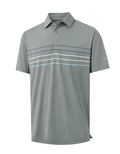 M MAELREG Mens Polo Shirts Short Sleeve Casual Performance Lightweight Striped Print Business Collared Golf Shirts