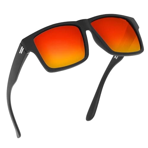 TOROE Classic Polarized RANGE Sunglasses TR90 Unbreakable Frame Fire Red Polycarbonate Lenses (Matte Black | Sunrise)