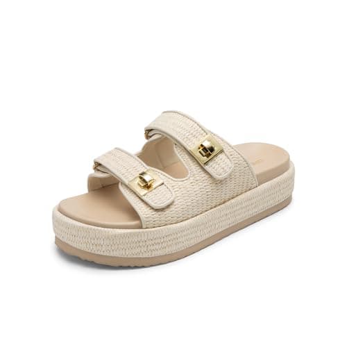 DREAM PAIRS Women's Espadrilles Platform Wedge Sandals,Beige,8
