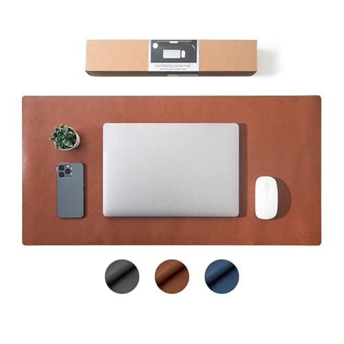 SenseAGE Leather Desk Protector Mat, Large Mouse Pad, Natural Rubber Non-Slip PU Leather Desk Blotter, Home and Office (31.5' x 15.8', Brown)