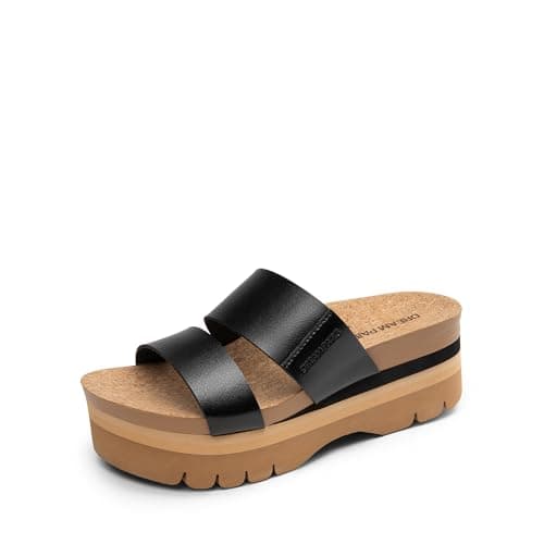 DREAM PAIRS Women's Platform Slides Sandals Comfortable Arch Support Two Strap Slip On Fashion Beach Wedge Sandals,Size 7,Black,DWUMSS2533