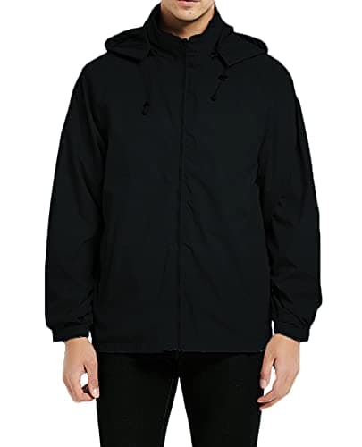 MADHERO Mens Lightweight Windbreaker Waterproof Rain Jacket with Removable Hood Black Size XL