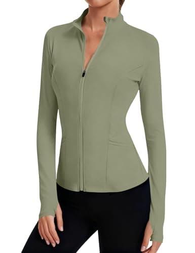 LOMON Womens Cropped Jacket Yoga Top Zip Up Gym Jacket for Women Long Sleeve Workout Tops for Women Compression Green S