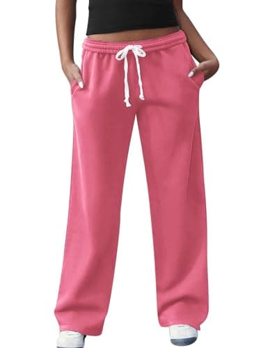 FACDIBY Women's Wide Leg Sweatpants High Waisted Baggy Interior Drawstring Sweatpants Straight Leg Sweat Pants, Pink XS