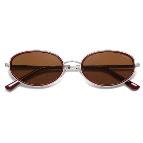 SOJOS Trendy Oval Polarized Sunglasses for Women Men, 80s 90s Chic Retro Vintage Sunnies SJ1248, Dark Red/Brown