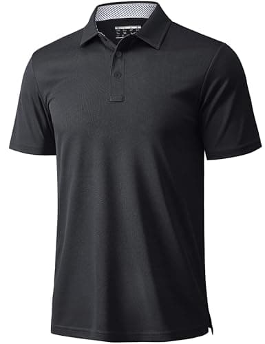 MAGCOMSEN Black Polo Shirts for Men Short Sleeve Performance Moisture Wicking Golf Polos Athletic Work Casual Plain Collared Shirt