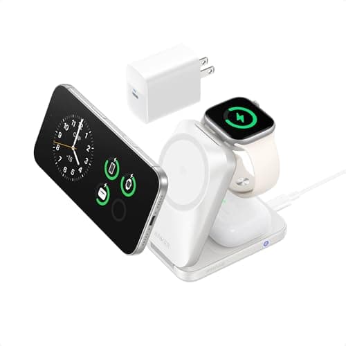 Anker Prime 3-in-1 Charging Station, AirCool Wireless Charger, Qi2 25W Certified Palm-Sized Foldable MagSafe Charger Compatible with iPhone 17, Apple Watch, AirPods (Non-Battery, with Adapter)