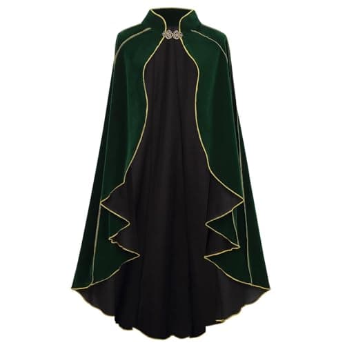 Women Medieval Velvet Cape Cloak Stand Collar for Halloween Green，43in