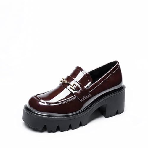 DREAM PAIRS Women Loafers Platform Chunky Heel Slip On Lug Sole Casual Dressy Office Business Shoes,Size 6.5,Brown,DWUMLS2534