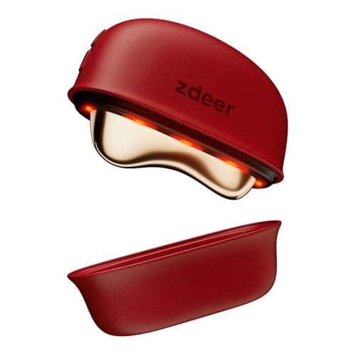 ZDEER GS5 Brass Heated Electric Gua Sha Facial Sculpting Tool with Vibration, Women's Facial Massager, LED Red Light Therapy for Neck & Face, Skin Firming Device, Premium Birthday Gift for Women, Red
